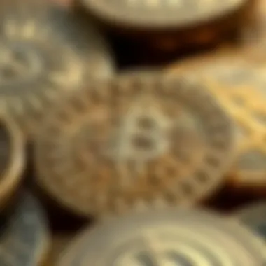 A detailed close-up of ancient coins showcasing intricate designs